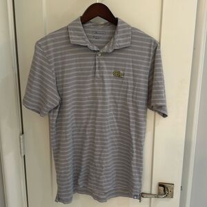 Peter Millar grey and white striped polo with georgia Tech emblem size medium